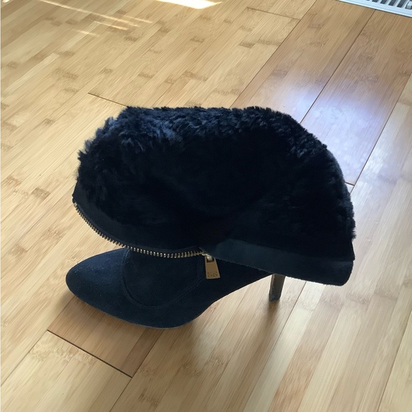 Coach Black Suede Heeled Boots with Gold Zipper - Picture 3 of 3